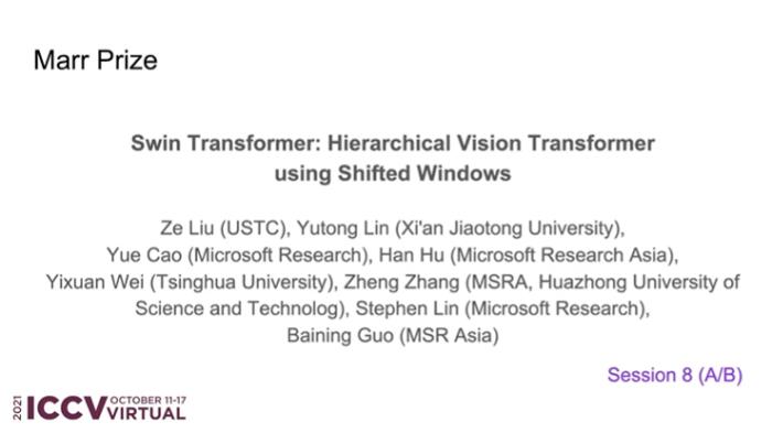 中国学者拿下“半壁江山”！ICCV 2021开幕，Swin Transformer摘得马尔奖