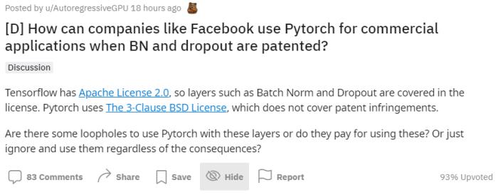 谷歌接二连三申请AI专利，Pytorch该不该想想侵权的事儿？ | reddit热帖