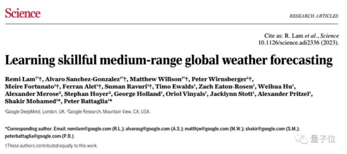 DeepMind大模型登Science：1分钟预测10天天气数据，90%指标超越人类最强模型