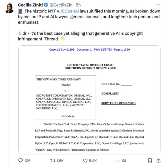 OpenAI微软被起诉！《纽约时报》指控AI侵权，要求销毁侵权模型和训练数据