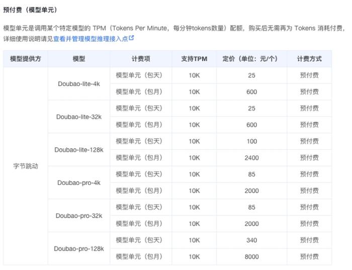 豆包大模型公布价格清单，支持国内最高并发标准