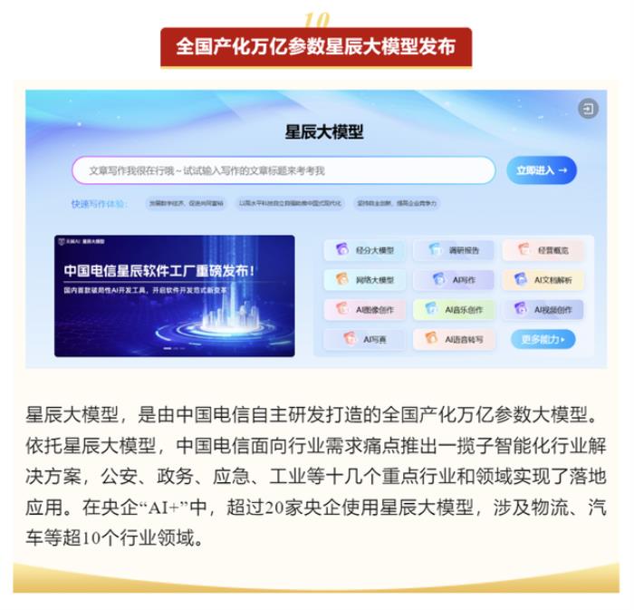 TeleAI星辰大模型入选央企十大国之重器评选
